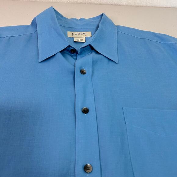 J Crew Mens 100% Linen Blue Button Down Shirt Short Sleeve Size XL Vacation Golf - Picture 4 of 9